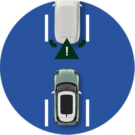 An icon warning a MINI that it’s getting too close to the car in front of it.