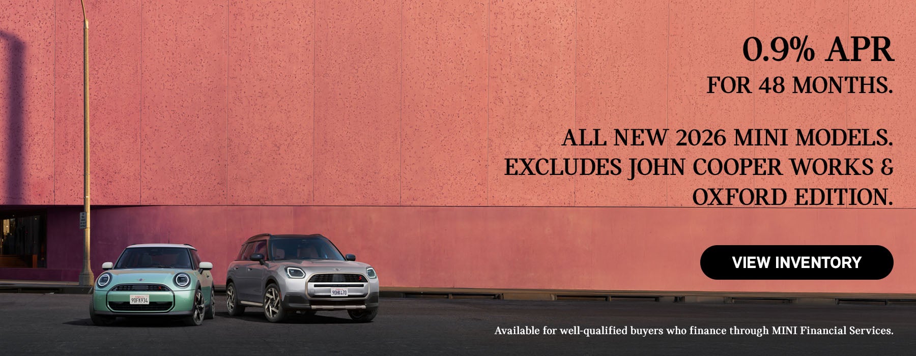 0.9% APR Financing for 48 months on every new 2026 MINI mode